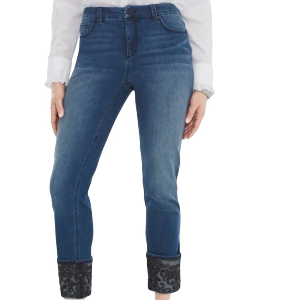 Chico’s So Slimming Black Lace Trim Ankle Jeans